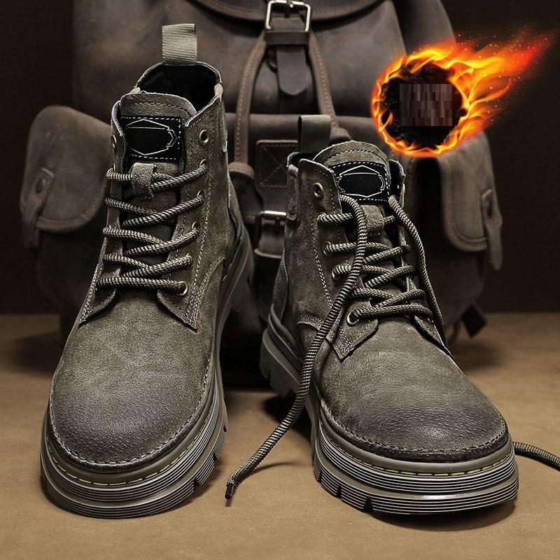 Fashion Men Ankle Boots Platform Leather Boots 2025 Fashion Brown Lace-up Boot High Top Comfortable Casual Shoes Non slip Work Men Boots