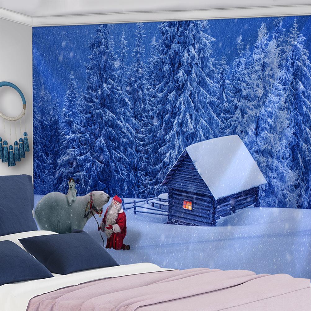 Christmas Snow Scene Tapestry Wall Hanging Art Cartoon Illustration Bohemian Style Bed Curtain Dormitory Home Decor