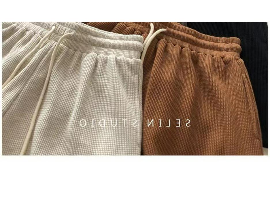 Korean-Style Summer Waffle Knit Women's Loose Wide-Leg Sports Shorts