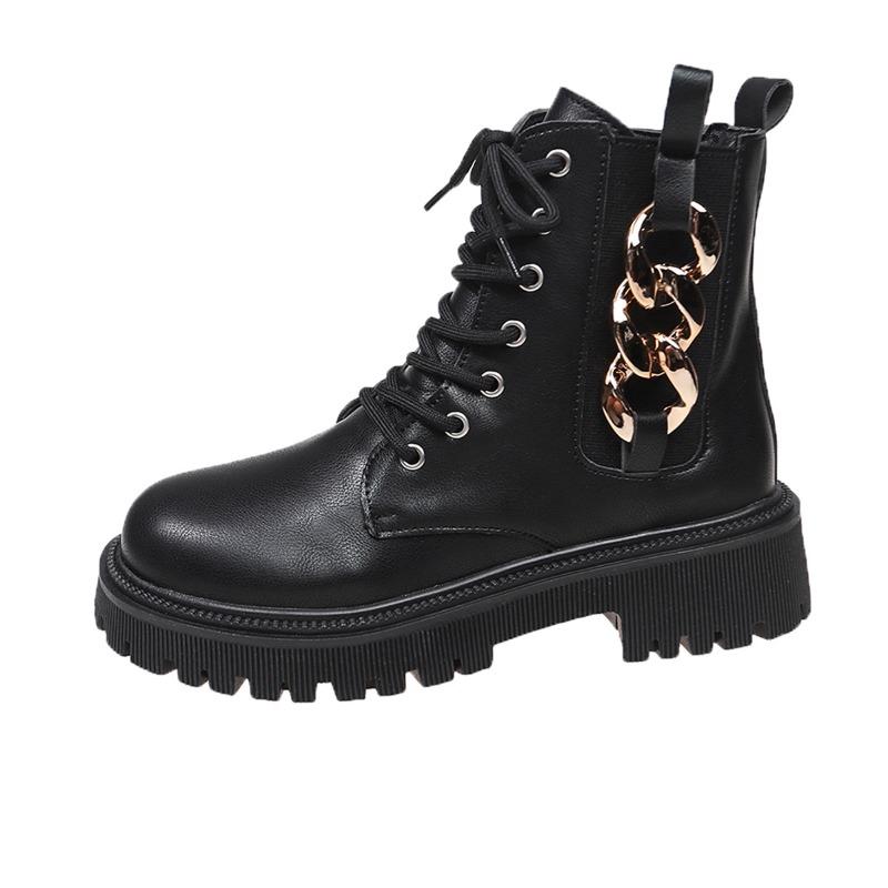 

Ботинки Martin короткие кожаные женские осенне-зимние новые большие размеры металлические цепочки декоративные короткие ботинки Chelsea женские ботинки 43 чёрный