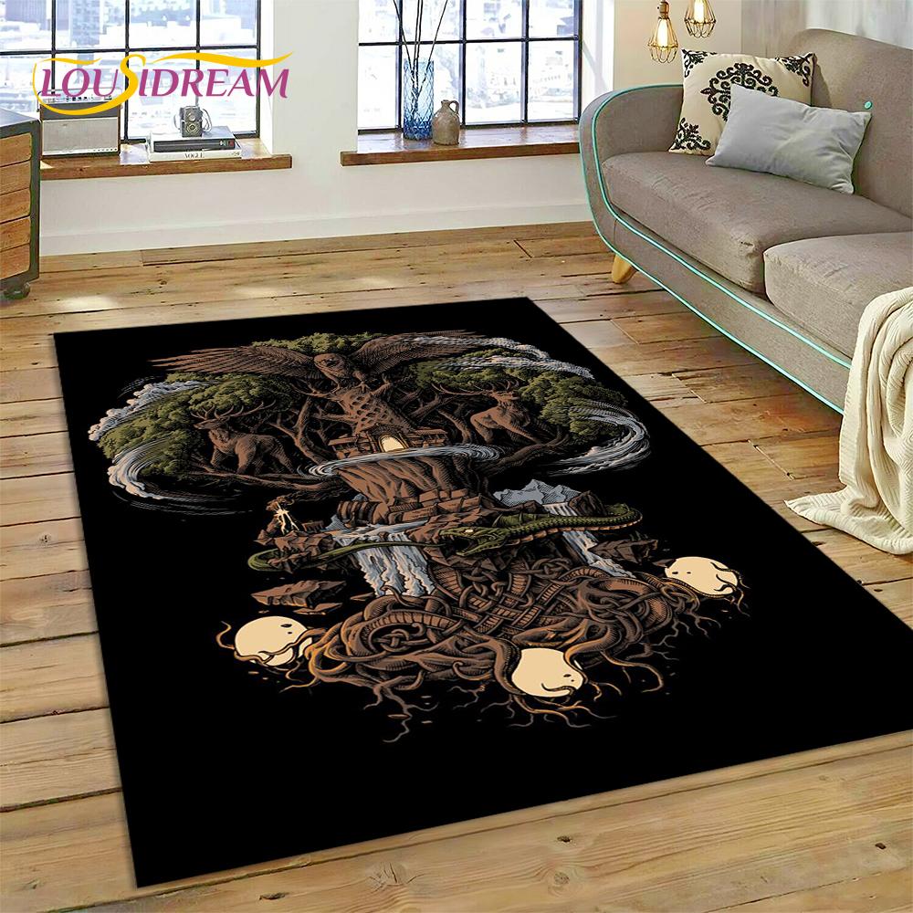 Teppich mit Wikinger-Symbolen aus der nordischen Mythologie, Odin, Walhalla, für Zuhause, Wohnzimmer, Schlafzimmer, Sofa, Fußmatte, Dekor, rutschfeste Bodenmatte für Kinder