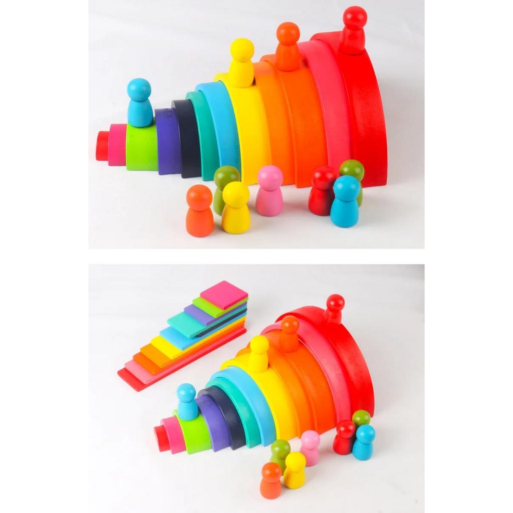 Wooden Building Blocks Rainbow Arched Semicircle Colorful Minion Toys for Early Childhood Education Color Cognition Souptoys