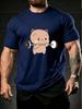 Unisex Red Crew Neck Tee Weightlifting Bear Cartoon Print Oversized Short Sleeve Unisexs Summer Streetwear Casual Daily Basic Wear Top