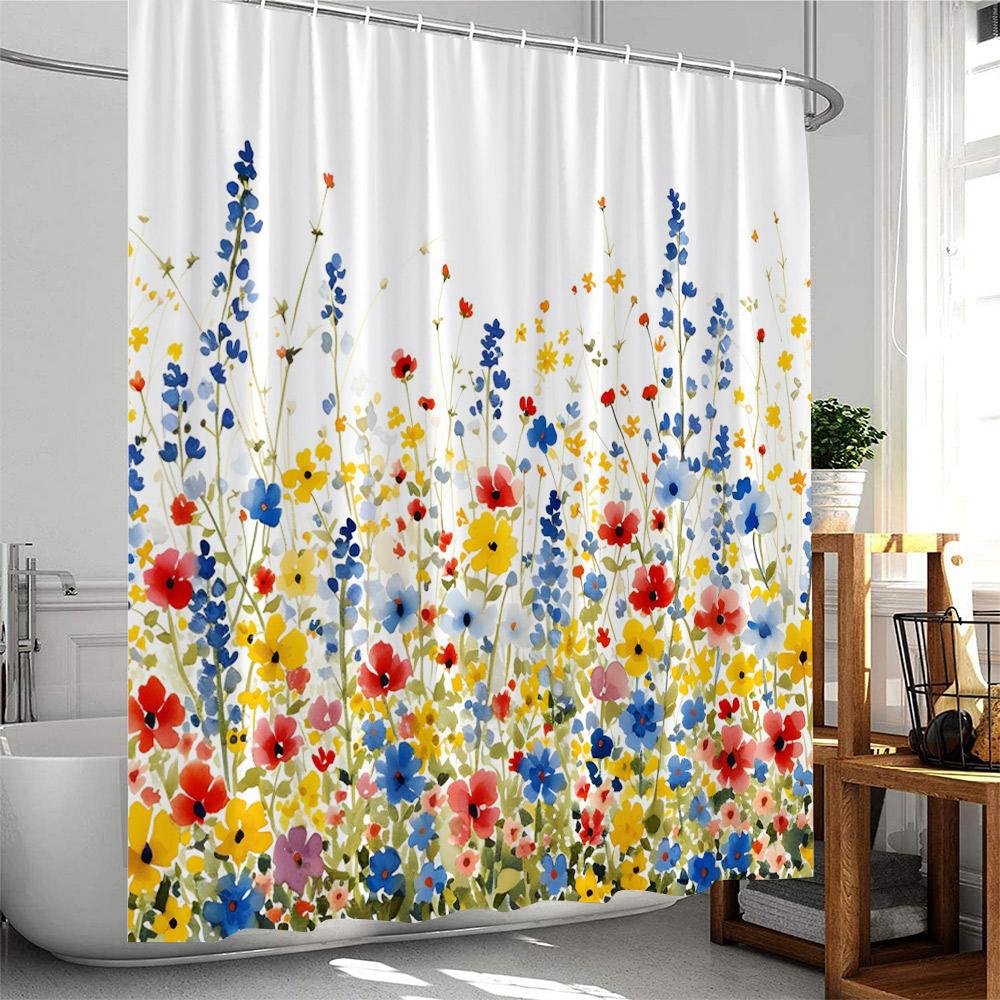 Floral Plants Shower Curtain Flowers Bamboo Butterfly Green Vines Botanical Herb Modern Bathroom Decor Polyester Bathtub Curtain