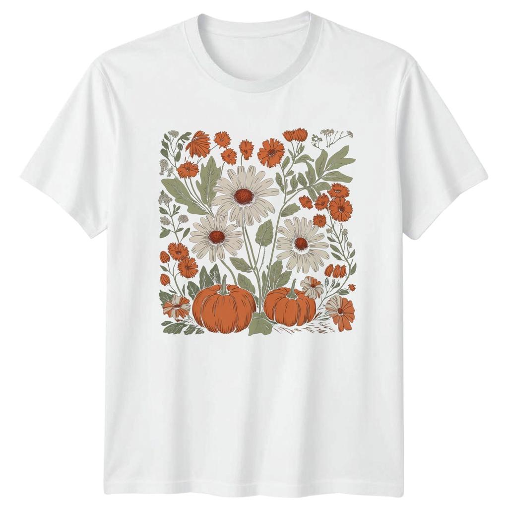 Autumn Pumpkin Flowers Seasonal Graphic Tee Unisexs Unisexs Unisex T Shirt