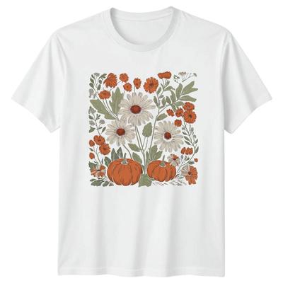 Autumn Pumpkin Flowers Seasonal Graphic Tee Unisexs Unisexs Unisex T Shirt