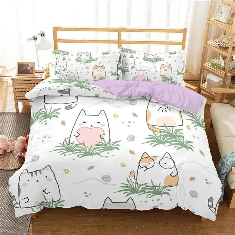 Kawaii Katze Bettbezug Cartoon Bettwäscheset Mikrofaser Niedlich 3D Tiere Bettdeckenbezug Einzelbett Doppelbett Kingsize Für Kinder Junge Mädchen Teenagerzimmer