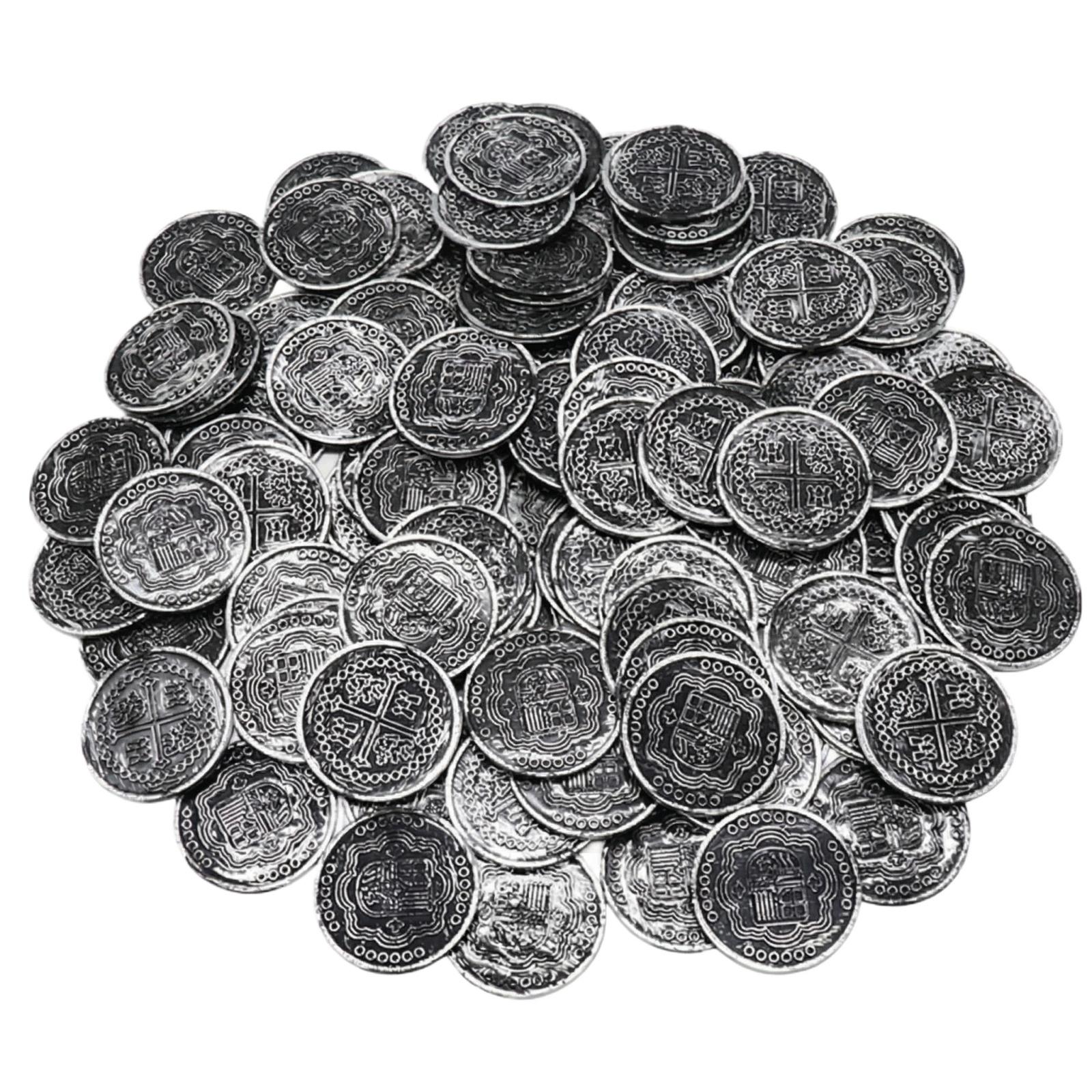 

Set Of 100 Plastic Gold Pirate Realistic Toy Tokens, Treasure Coin Replicas Suitable For Board Games & Party Favors One Size