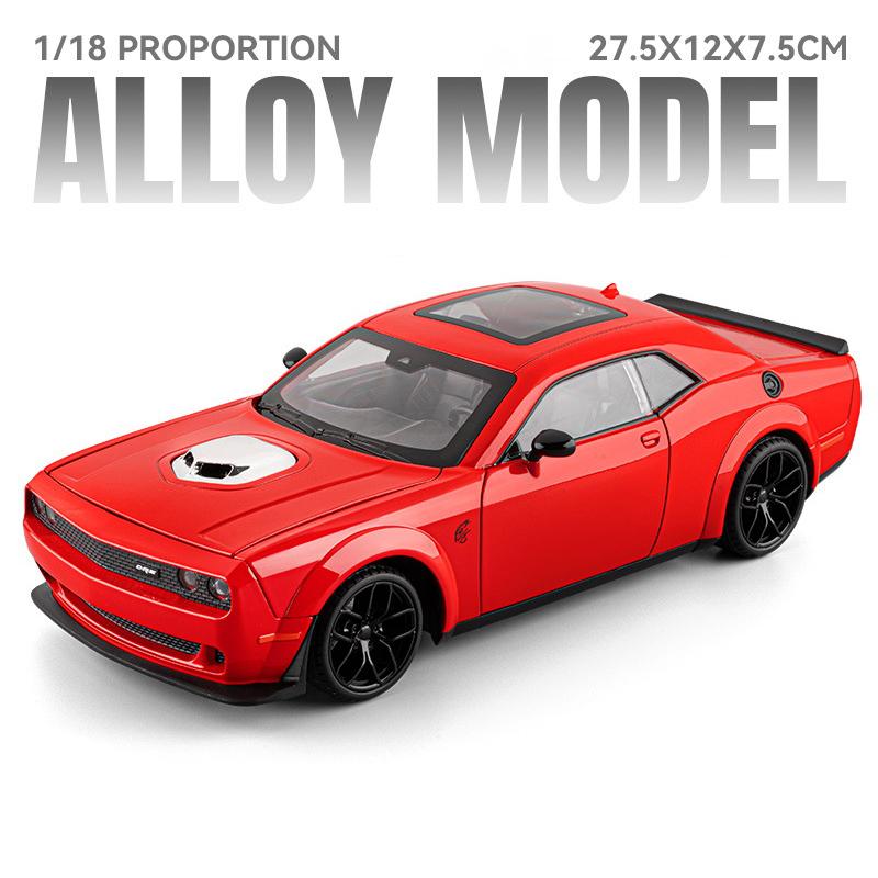 1/18 Dodge Challenger SRT Hellcat Alloy Track Racing Car Model Metal Muscle Sports Car Vehicles Model Sound Light Kids Toys Gift