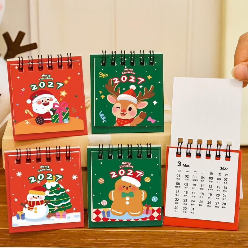 Creative Christmas 2027 Desk Calendar Cartoon Portable Schedule Planner Coil Binding Daily Planner Desktop Decoration