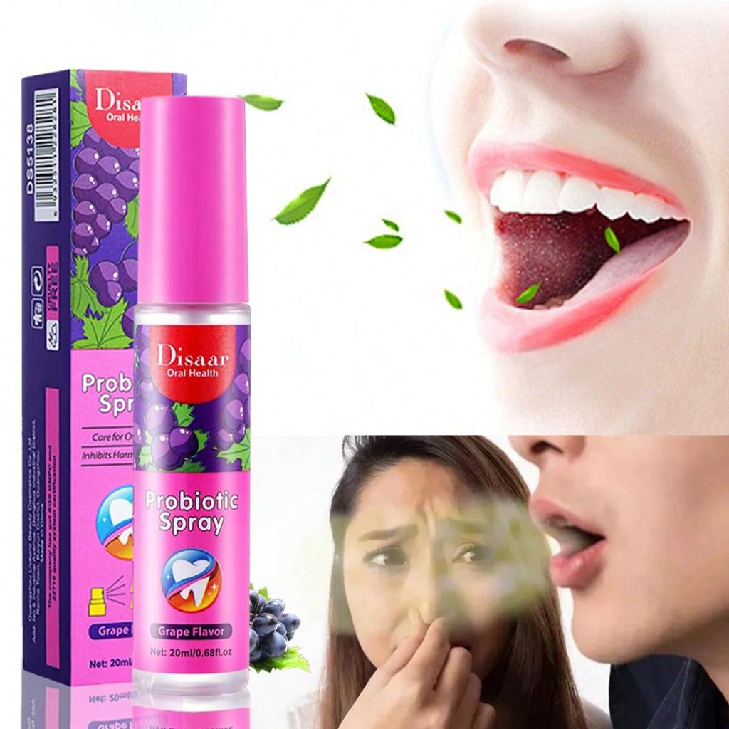Grape oral spray breath freshener eliminates bad breath freshens breath inhibits harmful bacteria portable