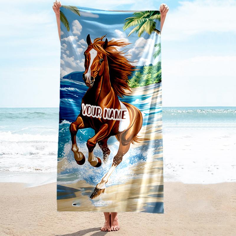 1PC Custom Name Horse Beach Beach Towel Highly Absorbent And Sand-Resistant Towel for Swimming, Pool, Yoga, And Travel Lightweight