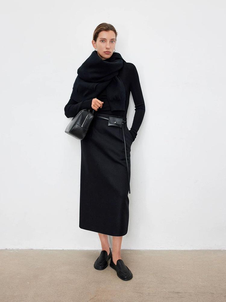 Wen Jiu Elegant High-Waisted Wool Suit Skirt - Mid-Length, Winter Classic