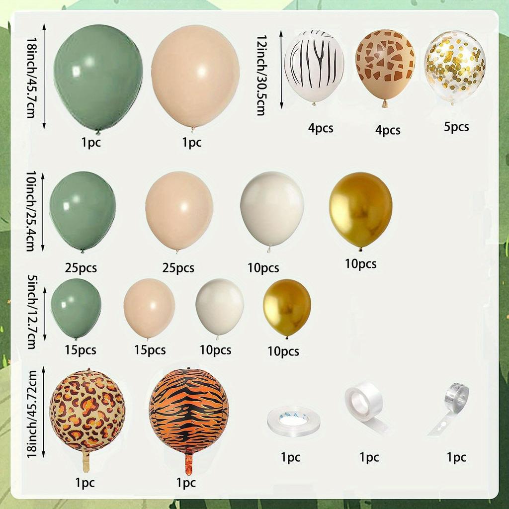 140pcs Leopard Print and Tiger Print Giraffe Balloon Set, Jungle-themed Birthday Outdoor Picnic, Wedding, Anniversary Decoration