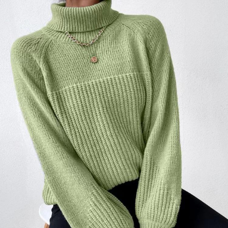 2025 Herbst/Winter Damen Einfacher Pullover mit Umlegekragen, Raglanärmeln und Strick