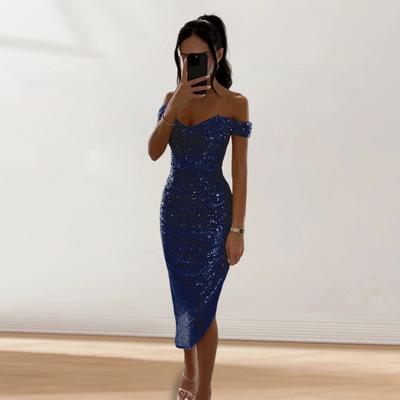 Bayan Abiye Omuz Düşük Kolsuz Omuz Düşük Slim Fit Payetli