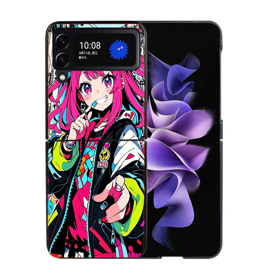 Graffiti Art Colorful Princess Girl Phone Case For Samsung Z Flip 7 6 5G Galaxy Z Flip4 Z Flip5 Z Flip3 Coque Black Hard PC Shel
