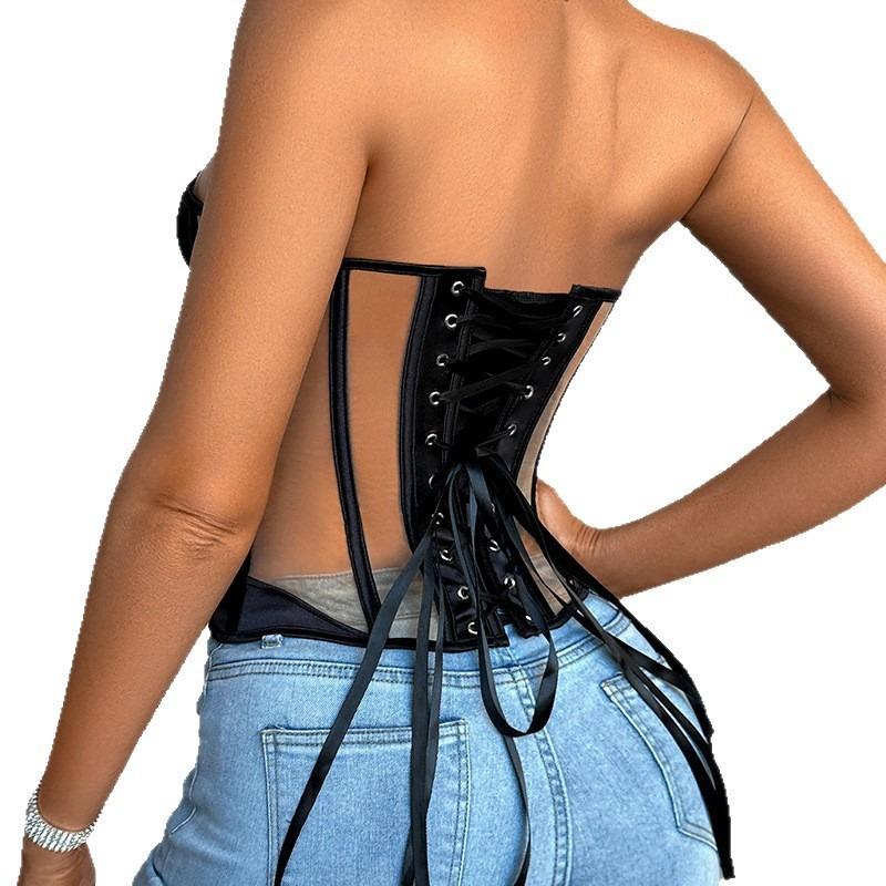 Damen Sexy Französisches Netz-Korsett Taillenformer Bustier Innenoberteil