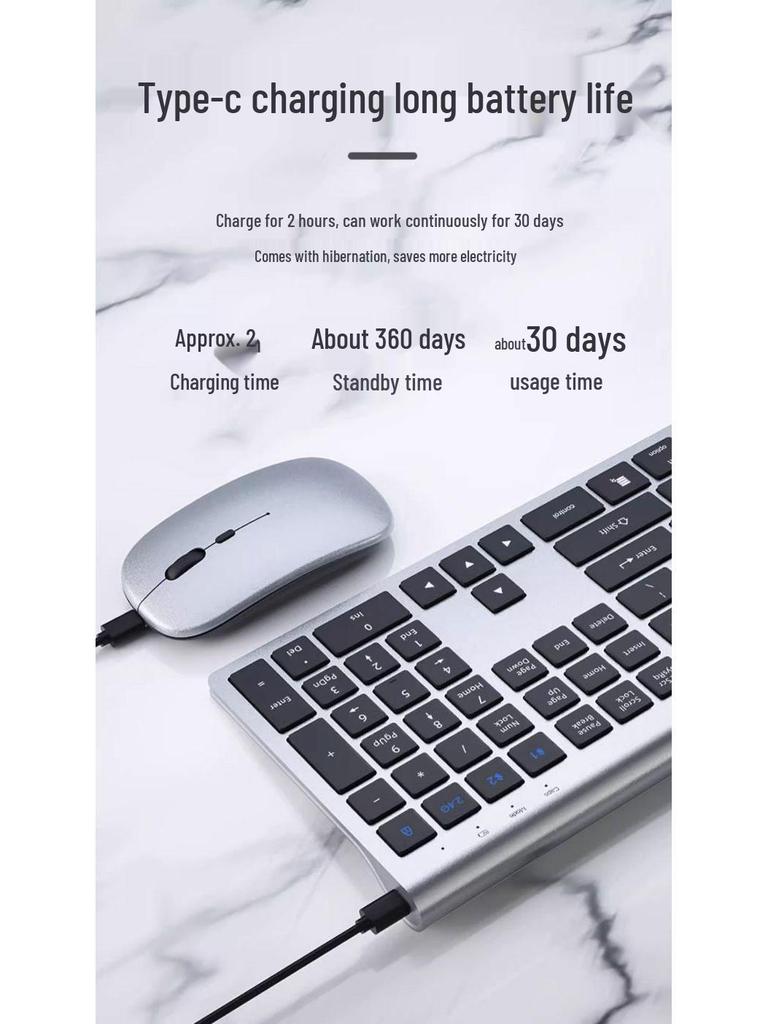 Ultra-Slim Bluetooth Wireless Keyboard & Mouse Set: Silent, Rechargeable, Unlimited Keys for Laptop & Office Use