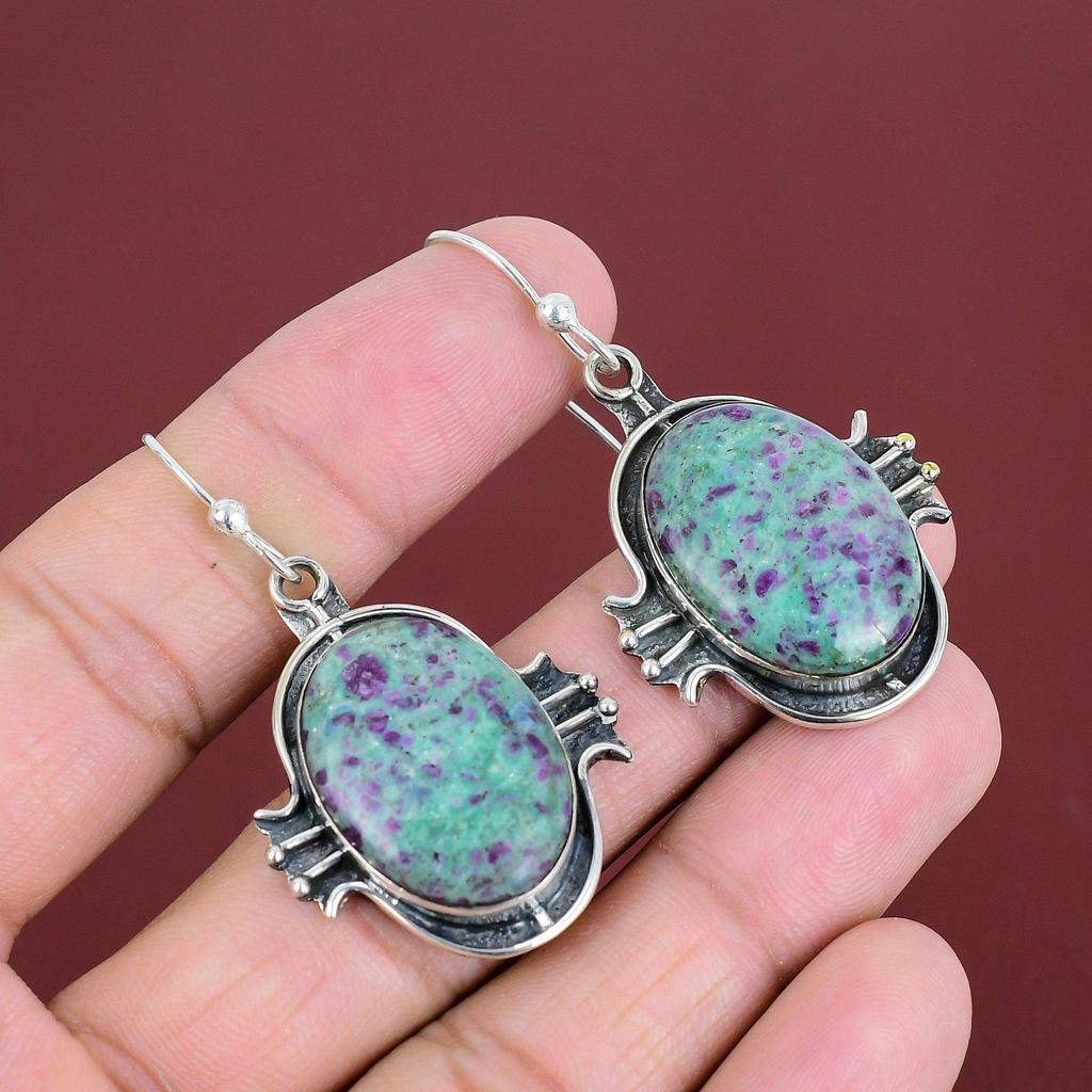 Rubin Fuchsit Ohrringe Echte Edelstein Ohrringe 925 Sterling Silber Ohrringe Eleganter Schmuck Handgefertigte Ohrringe Geschenke für Frauen Silberschmuck