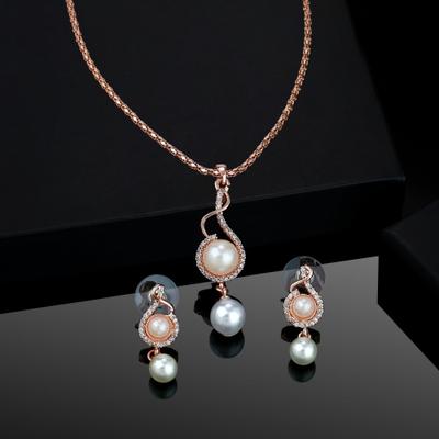 Rose Gold Pearl American Diamond Necklace for Women/Girls