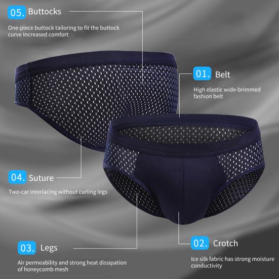 Men Briefs Mesh Stretchy Plus Size Hollow Out Tummy Tightening Underpants for Home