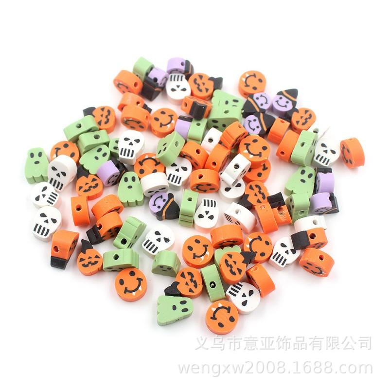 Halloween Polymer Clay Beads Spooky Skull Pumpkin Ghost Spacer DIY Jewelry Making 10mm 1000pcs