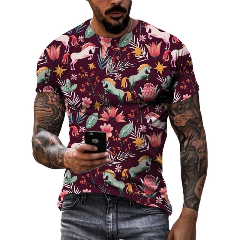 Fashion Beautiful Personality Plant Flowers 3D Print T-shirts Summer Street Style Men