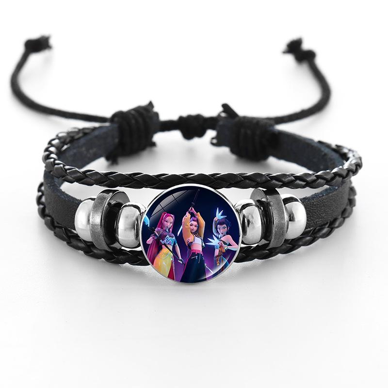 Cross-border Fashion Demon Hunter Bracelet: Time Gem Bangle for Men and Women, Couple's Leather Woven Black Hand Rope