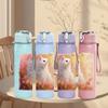 1PC White Cat Floral Soft Art 750ml Color Plastic Sports Water Bottle Leakproof Flip Straw Lid Suitable for Sports Office Home Use