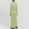Women's Long Sleeve Ribbed Knitted Maxi Dress Crew Neck Bodycon Sweater Dress Elastic Slim Tie Waist Pencil Long Dress