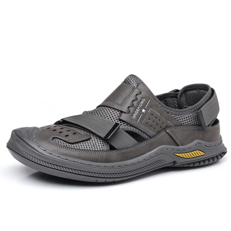 Cowhide Sandals Men's 2025 New Casual Breathable Hole Shoes Men's Tide Non-slip Bag Head Outdoor Beach Shoes