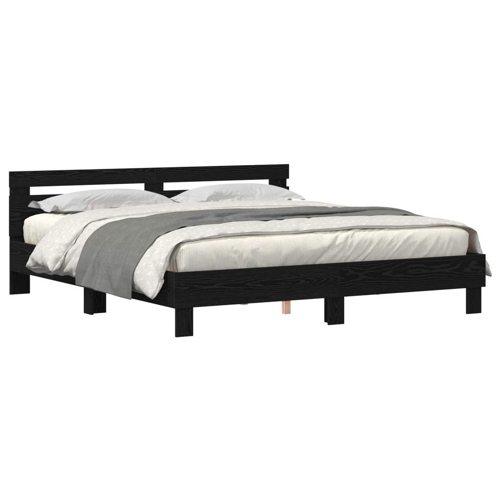 Bed Frame in Black Oak Finish 200 x 200 cm Engineered Wood