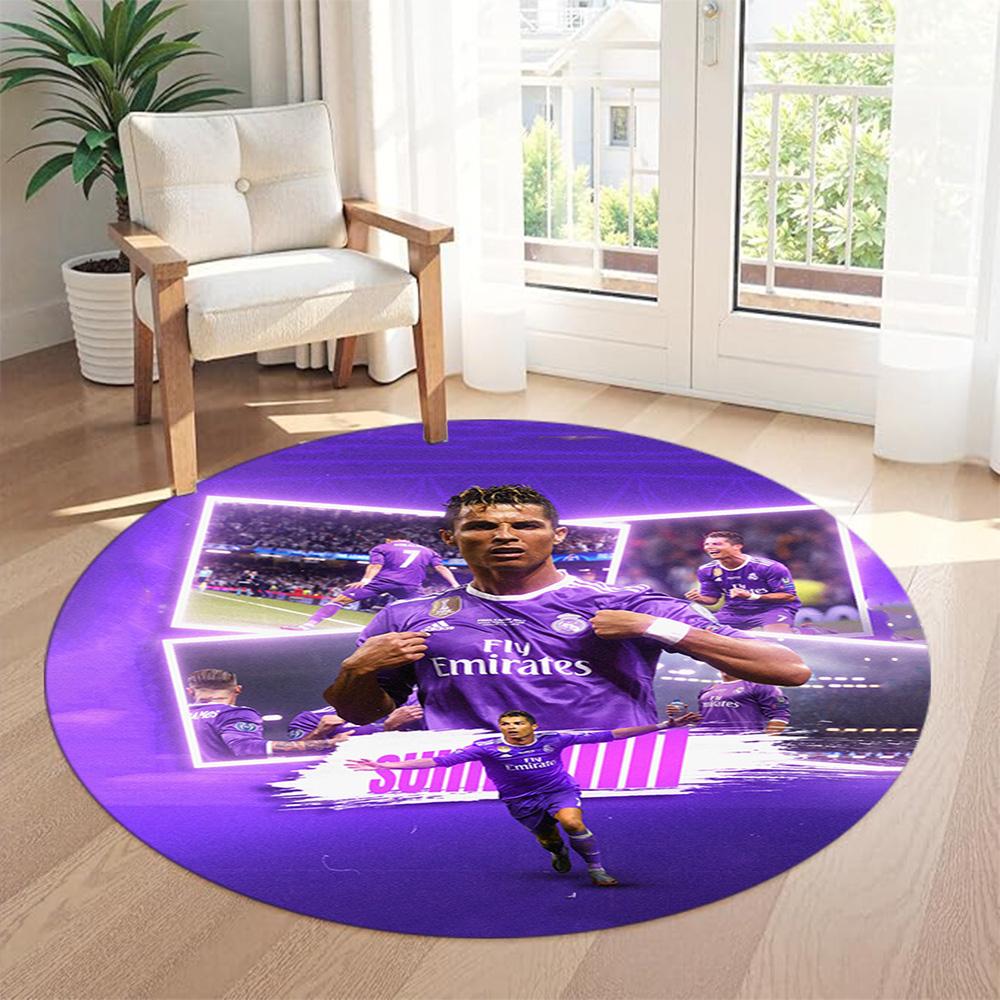 Cristiano Ronaldo Round Carpet Perfect for Balcony Bedrooms Outdoor Game Room Anti-slip Round Rug Decorate Offices Birthday Christmas Gift