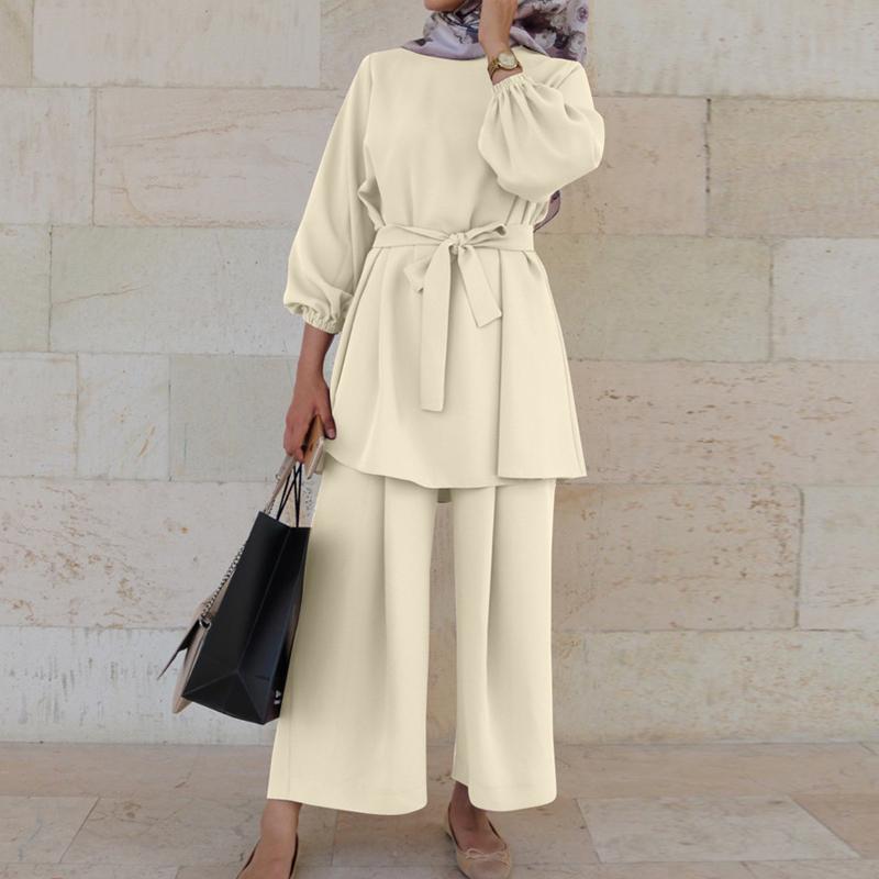 

Мусульманский женский комплект Абая, длинная блузка, топы, брюки, кафтан, платье, халат, костюм M бежевый