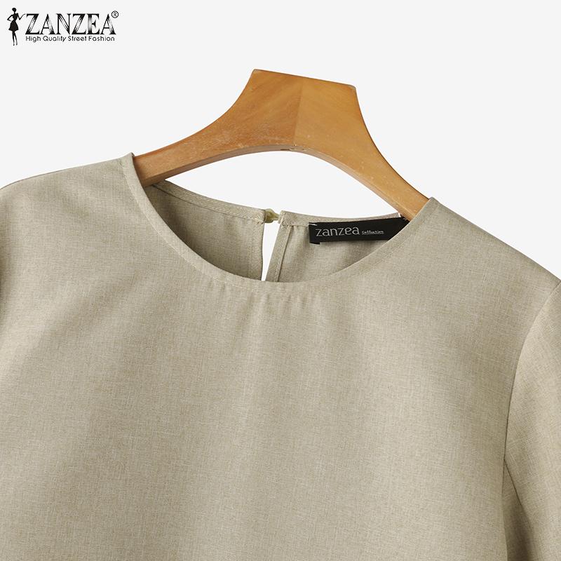 ZANZEA Women Summer Round Neck 3/4 Slit Sleeve Blouses