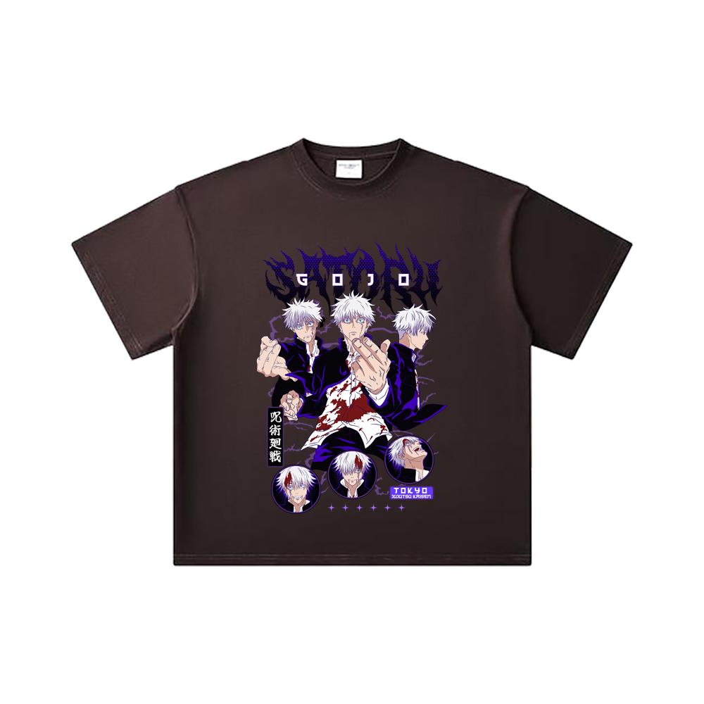 260 GSM Double Yarn 32 Count 100% Cotton Jujutsu Kaisen V6 Gojo Print Unisex Heavy Cotton T Shirt