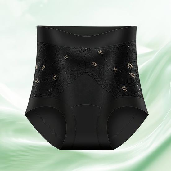 Women's High Waisted Underwear Ladies Sexy Lace Ice Silk Panties Full Coverage Breathable Soft Stretch Briefs
