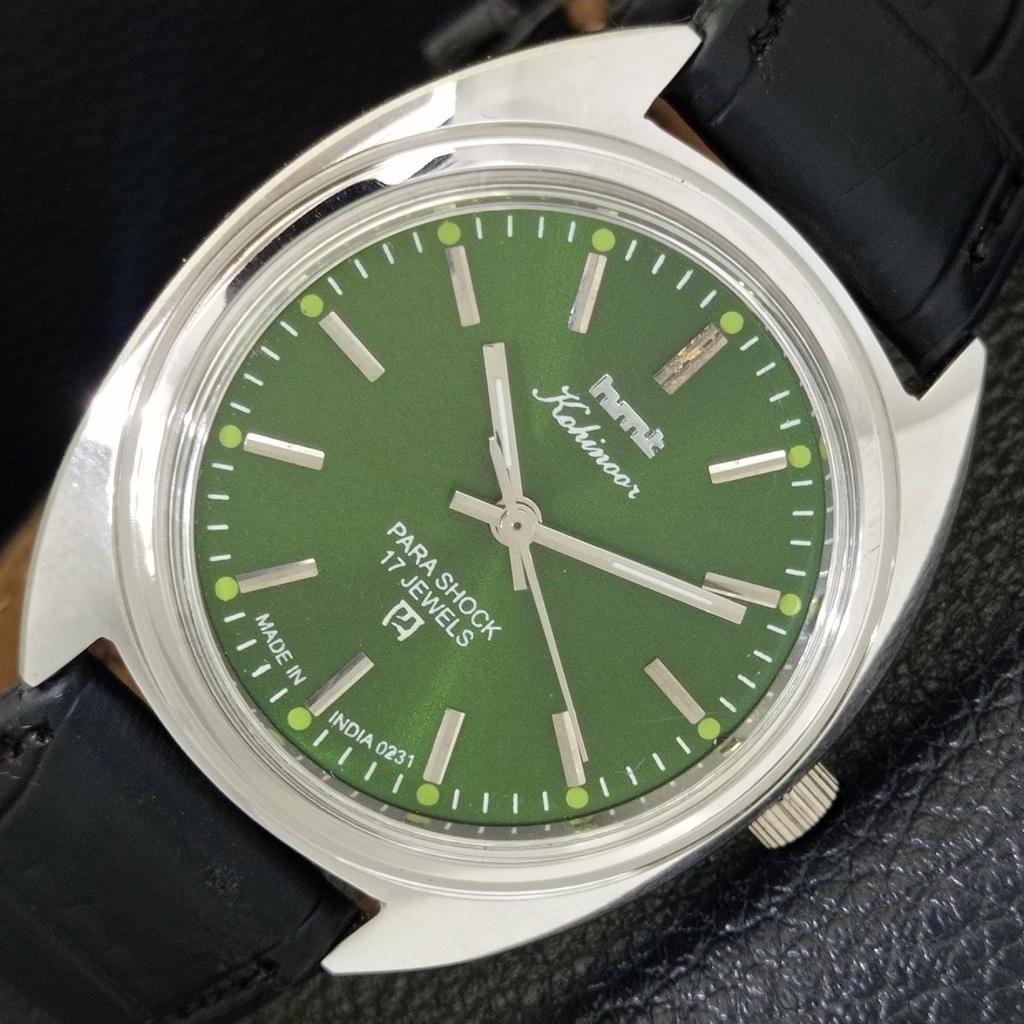 INDIAN VINTAGE HMT KOHINOOR HAND-WINDING MENS GREEN COLOR DIAL WATCH a440925-4 HT-a440925