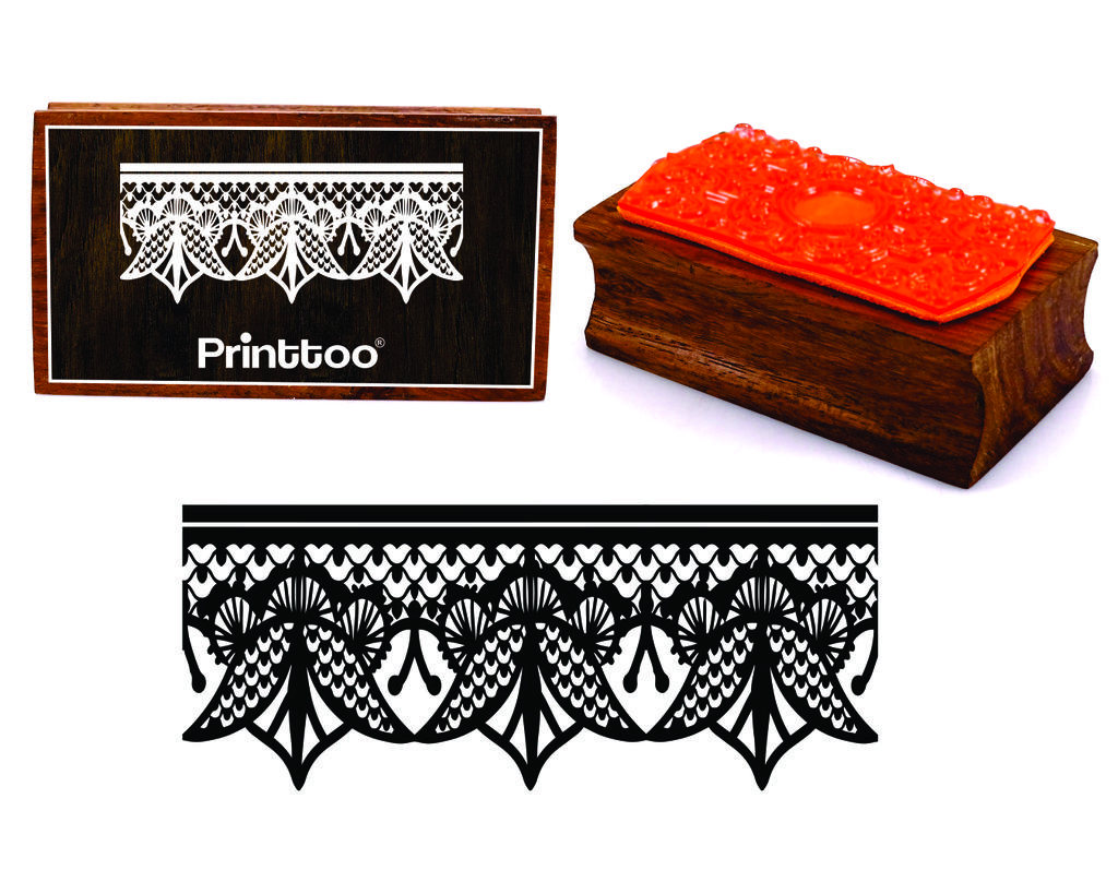 Printtoo Scrap-Booking Block Decorative Ornate Lace Border Rectangular Wooden Rubber