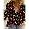 Santa and tree print minimalist shirt, casual button-down front long-sleeved shirt, women's clothing