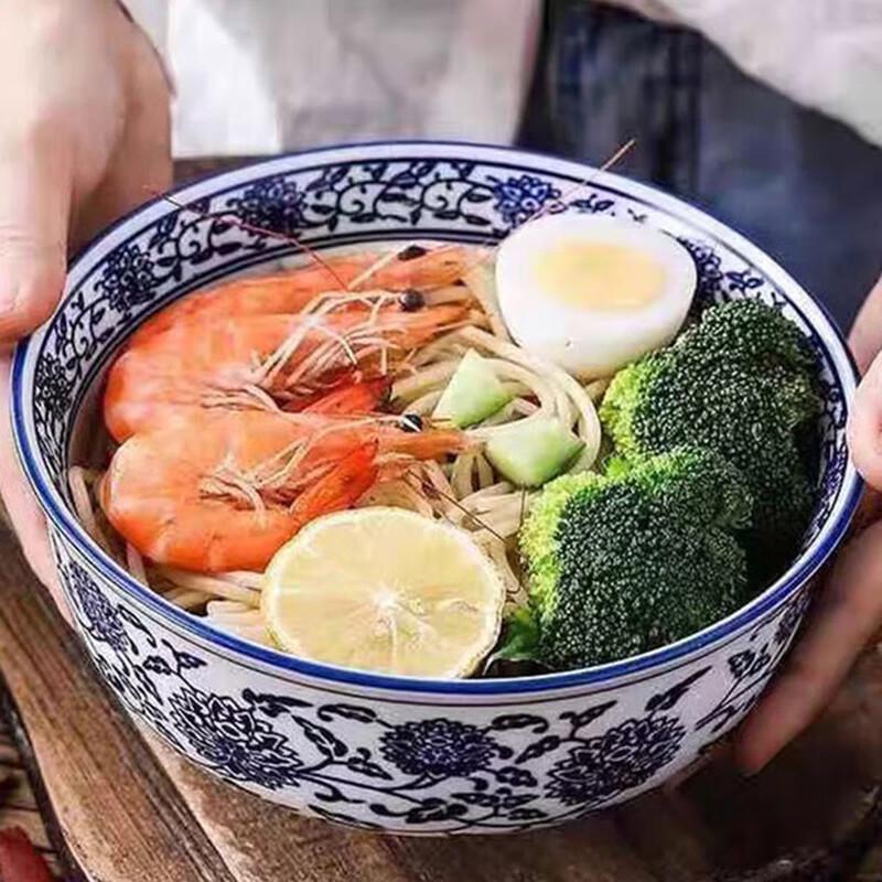 Blue and White Ceramic Soup Noodle Bowl