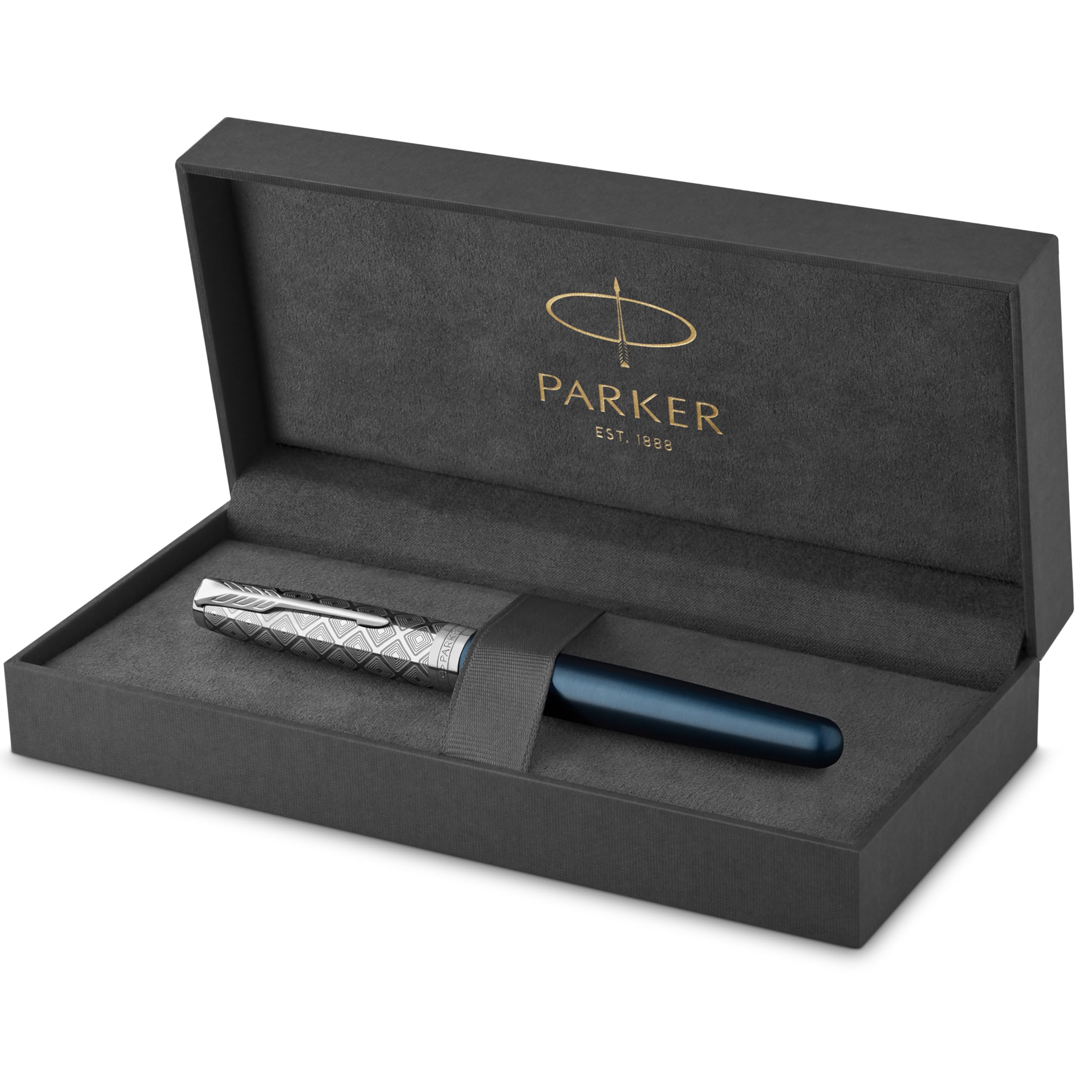 

PARKER Sonnet Premium Metal Blue CT Fountain Fine 18K Gold Gift Officially Product Number 2119743 & Pen, Nib, Nib, Boxed, Imported,
