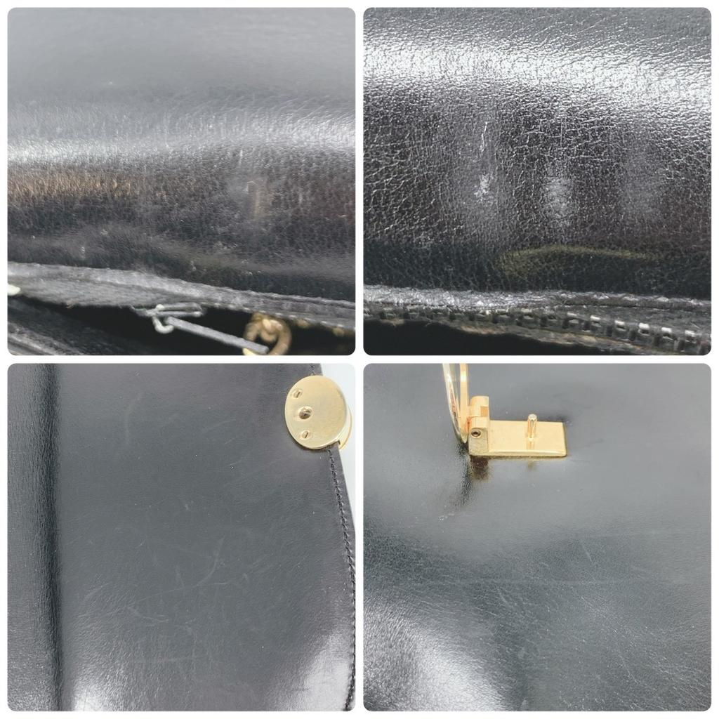 CELINE Vintage Macadam Triomphe Gold Hardware Flap One Semi Shoulder Bag Leather Black Women's Men's Unisex