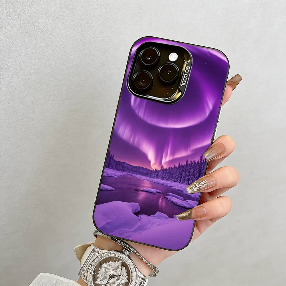 Northern Lights  Phone Case For iPhone 17,16,15,14,13,12,11 Plus,Pro Max,XS,Colorful Silver Black Cover