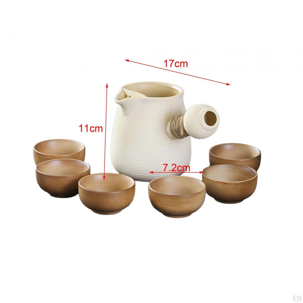 Ceramic Teapot and 6 Cups Tea Maker Chinese Traditional with Rope Wrapped Handle Infuser