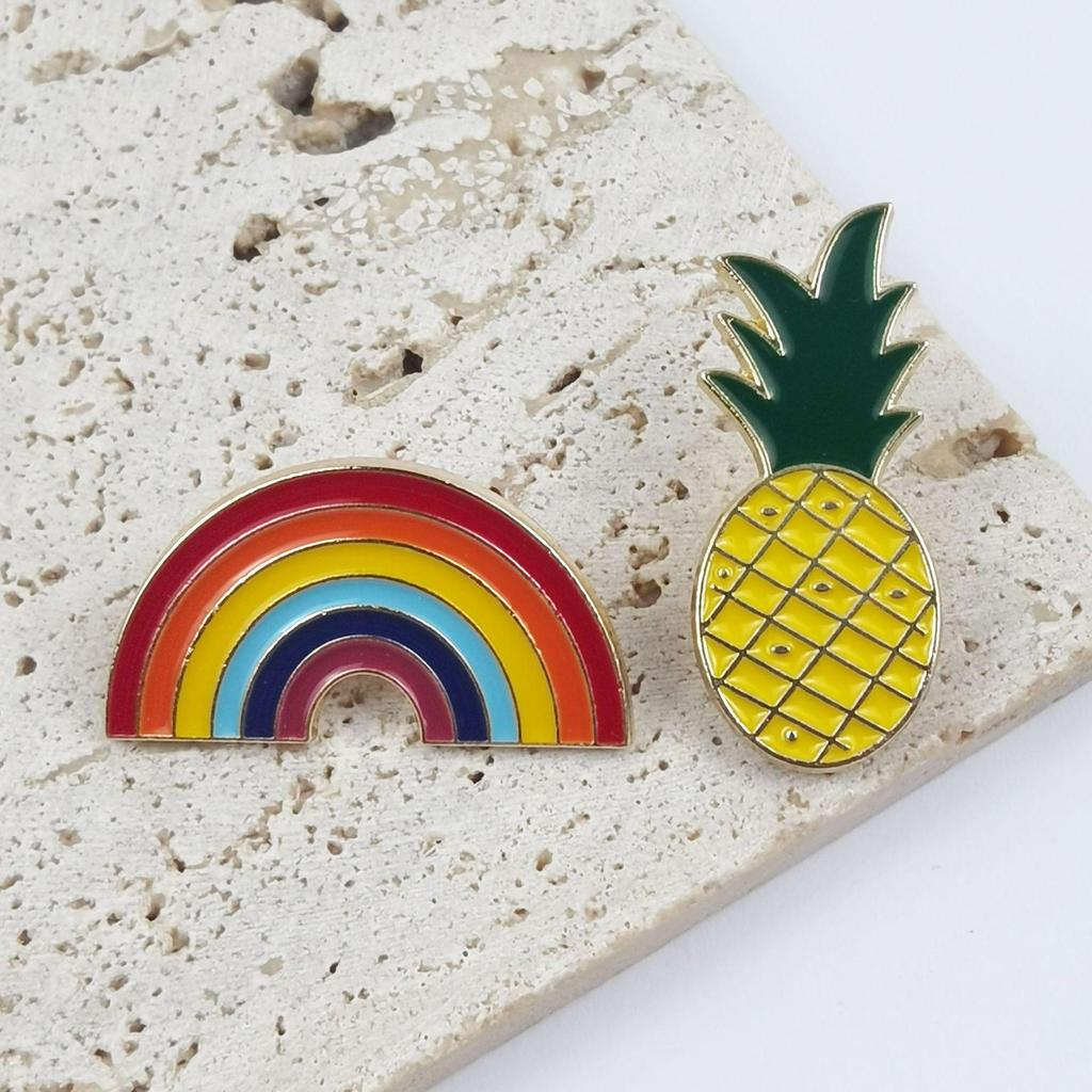 Rainbow Geometric Pineapple Brooch – Cute Cartoon Drip Oil Design Alloy Badge