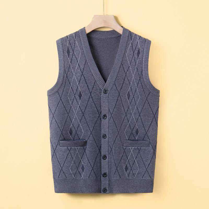 

Мужской вязаный жилет Жилет Среднего и пожилого возраста Повседневный V-образный вырез Без рукавов Кардиган Теплый ромбовидный жилет Свитер Куртка 2XL