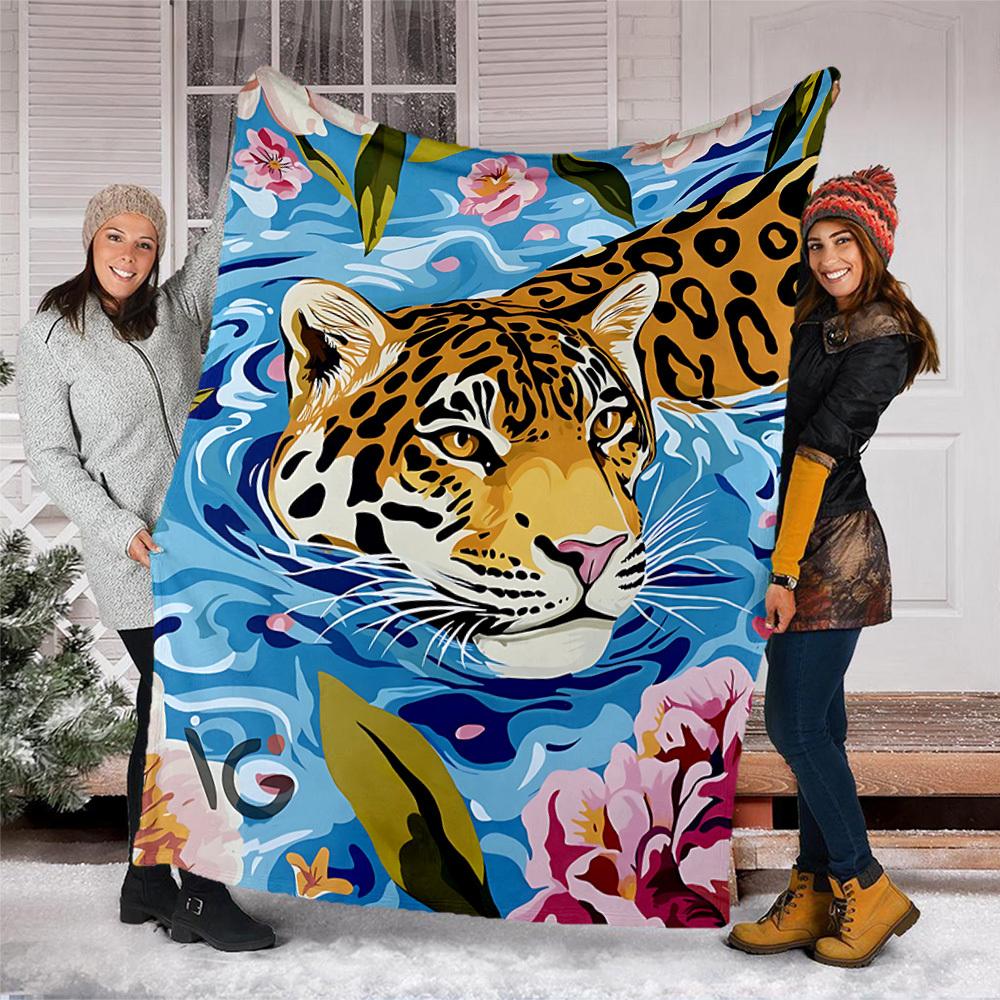 1pc Jaguar Print Print Outdoor Blanket, Lightweight Polyester,