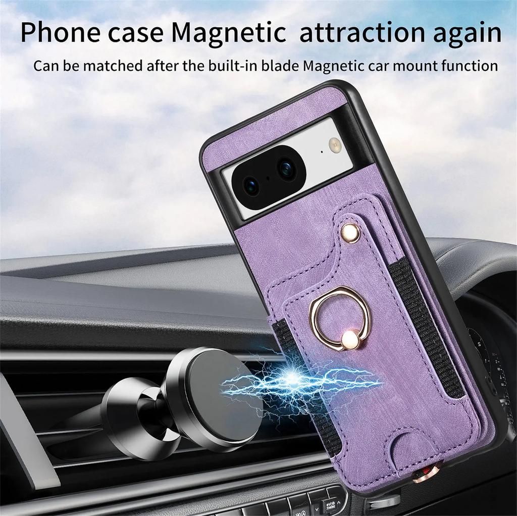 Ring Holder Cards Solt Leather Wallet Case for Google Pixel 8 Pro 7 7A 6 6A Magnetic Kickstand RFID Pouch Pocket Bag Strap Cover